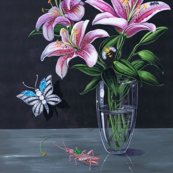 Lilies on Gray Marble Shelf