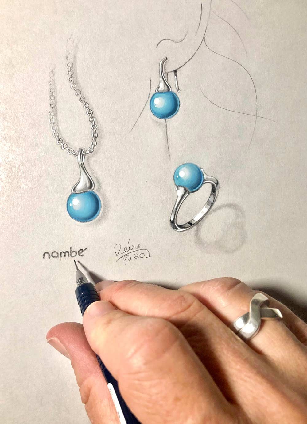 Hand rendering of Jewelry design
